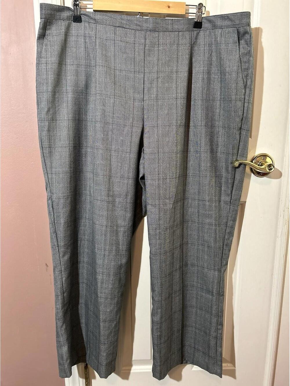 Alfred Dunner Dress Pants Womens Size 22W Pull On Trousers Gray Plaid New